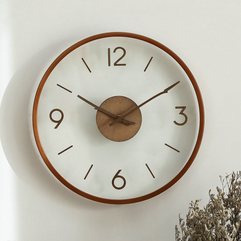 Elegant Brown Wall Clock 30cm with Contrasting Black Trim – Modern